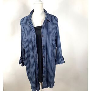 Maggie Barnes 3X Blouse Shirt Top Tank Blue Black Striped‎ 3/4 sleeves Womans